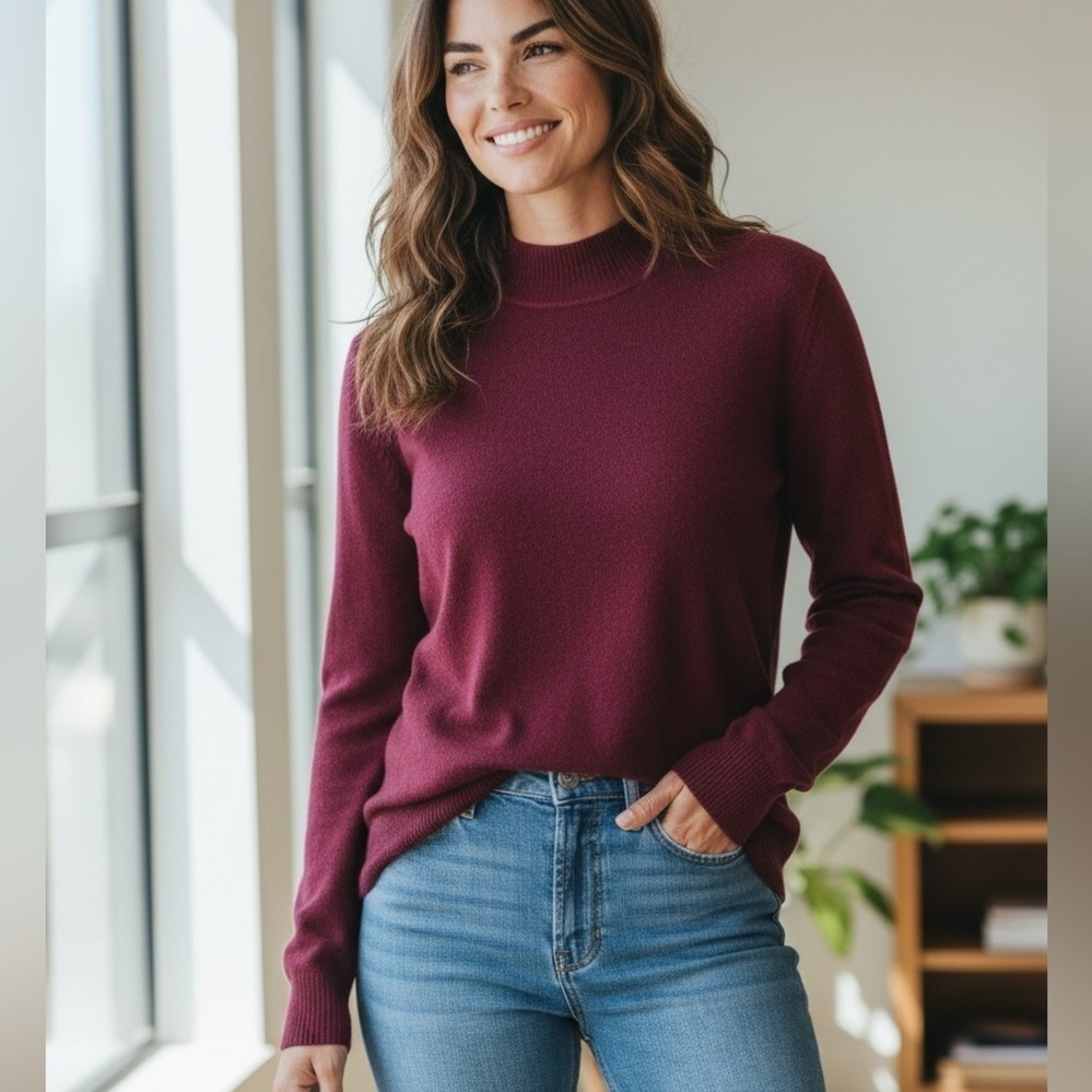 Nicole Miller -100% Cashmere - Red Long Sleeve Top - Elevated Casual - Size L